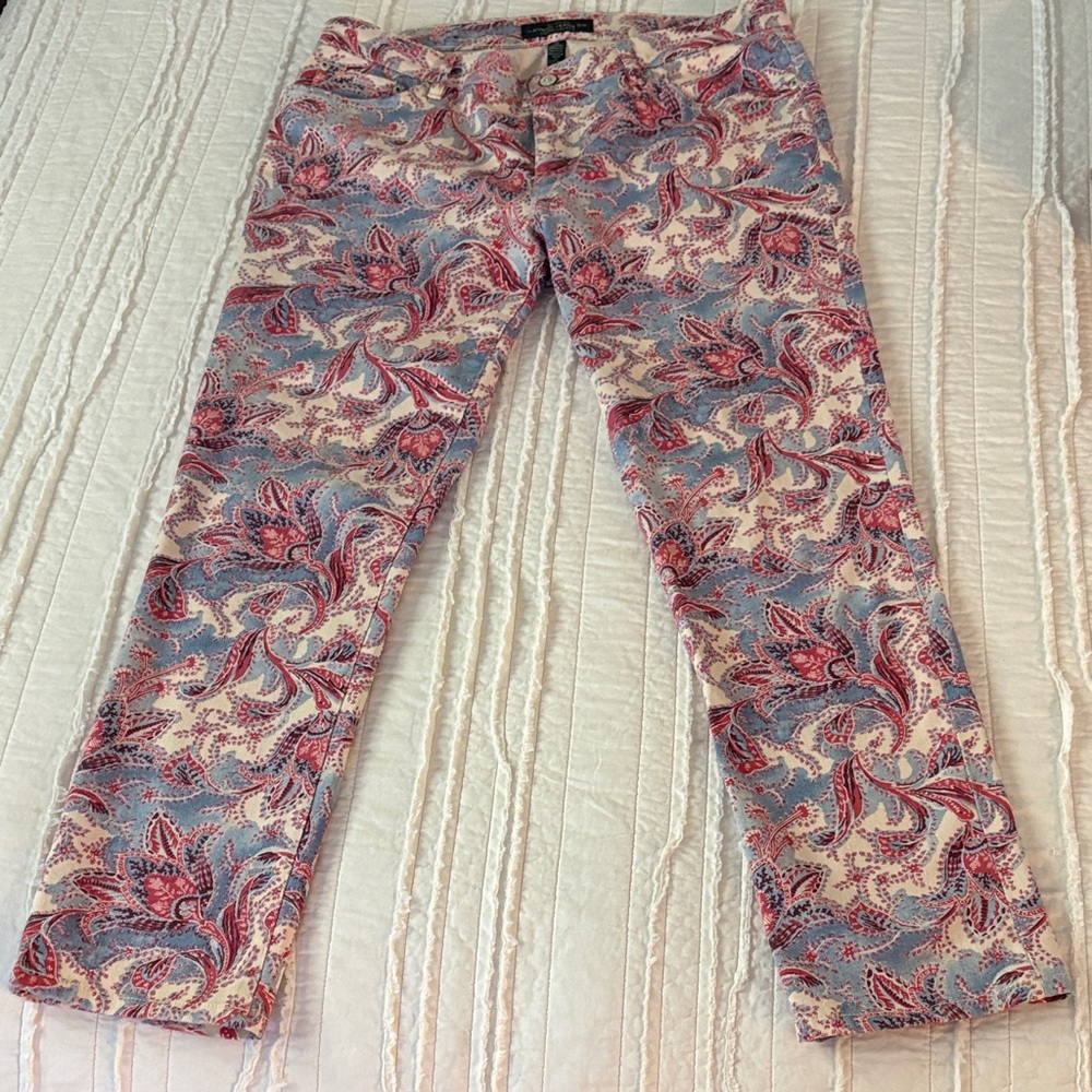 Lauren Ralph Lauren Cream Jeans with Pink & Blue Paisley